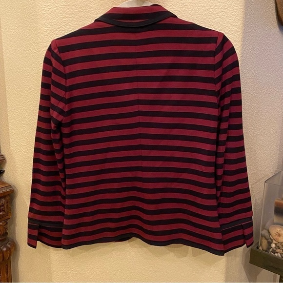 BANANA REPUBLIC Women Burgundy & Black Striped Blazer Jacket Size 0 - Picture 6 of 9